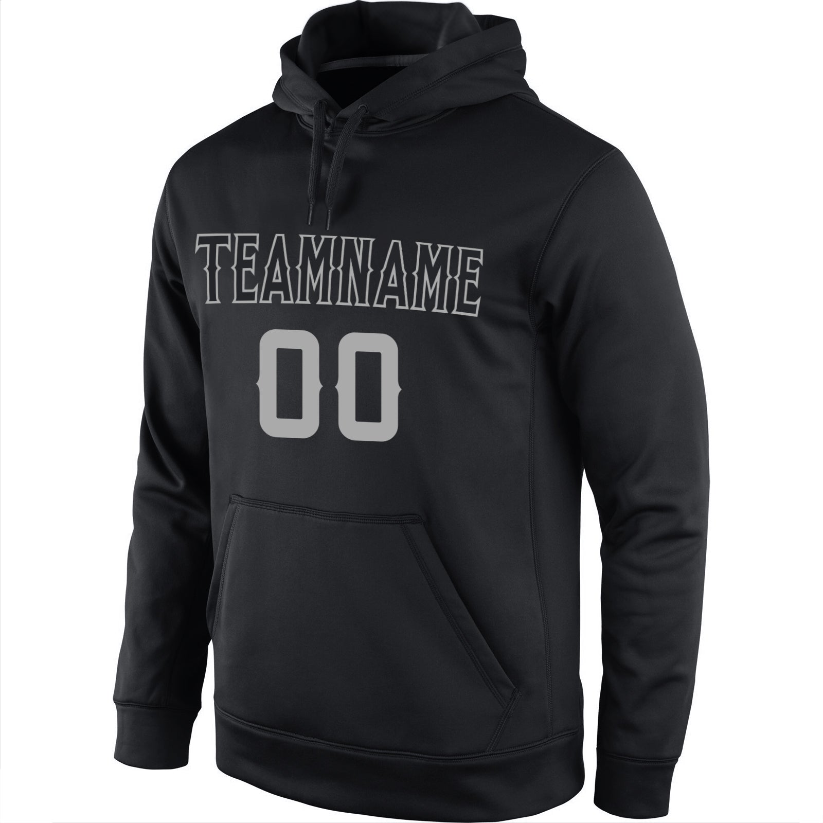 Custom Stitched Black Black-Gray Sports Pullover Sweatshirt Hoodie view 2