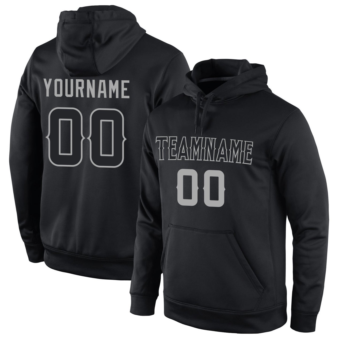 Custom Stitched Black Black-Gray Sports Pullover Sweatshirt Hoodie - Main View