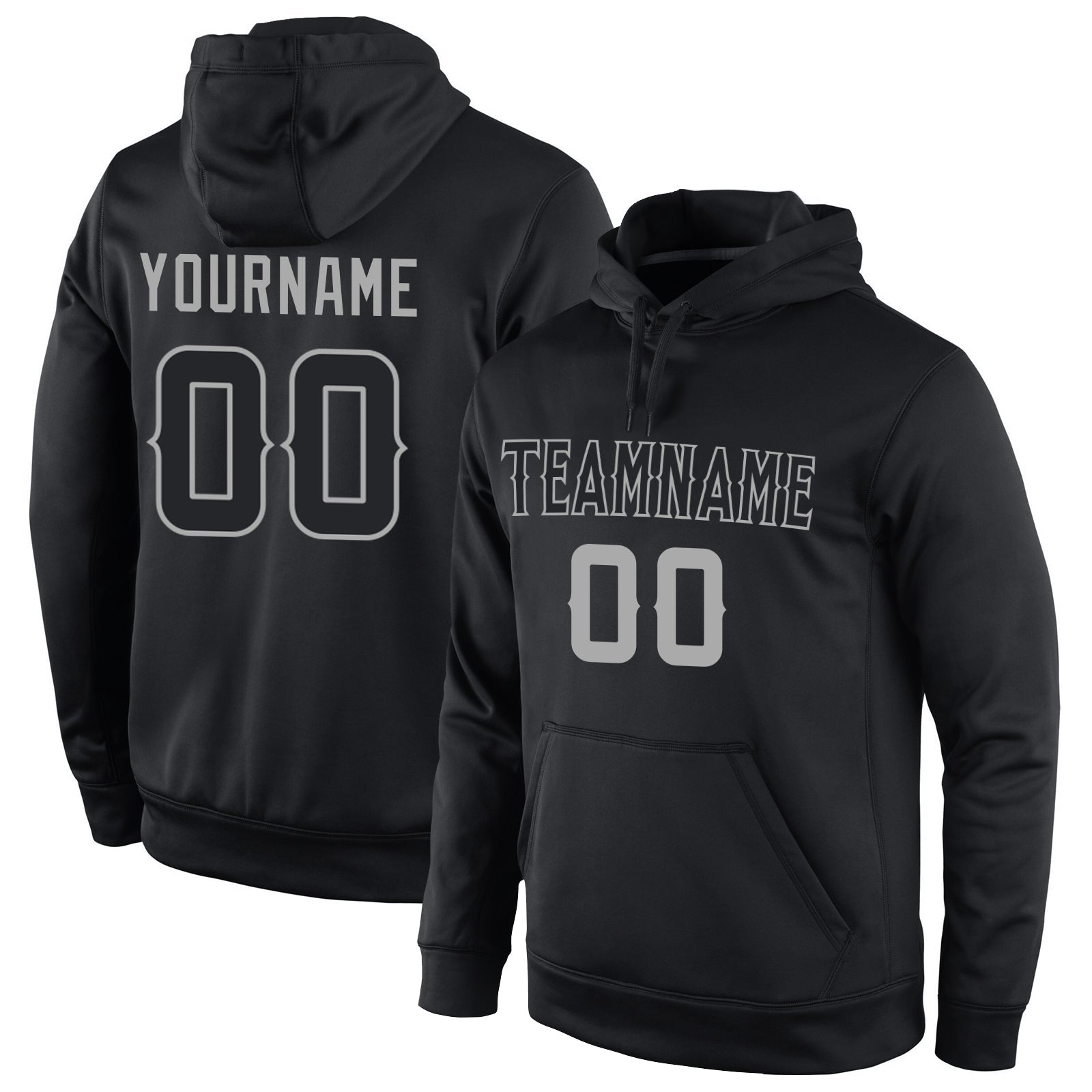 Custom Stitched Black Black-Gray Sports Pullover Sweatshirt Hoodie - Main View