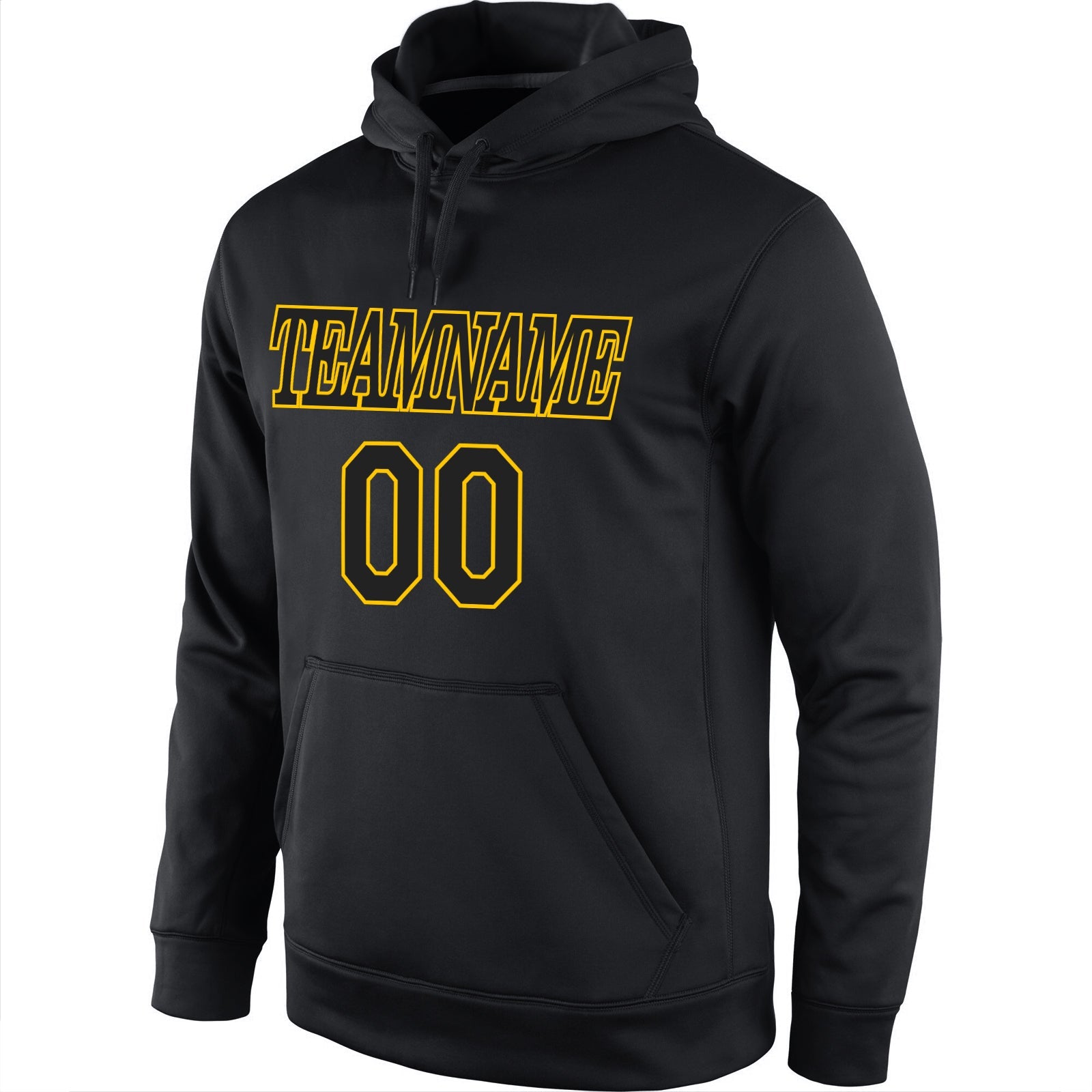 Custom Stitched Black Black-Gold Sports Pullover Sweatshirt Hoodie view 2