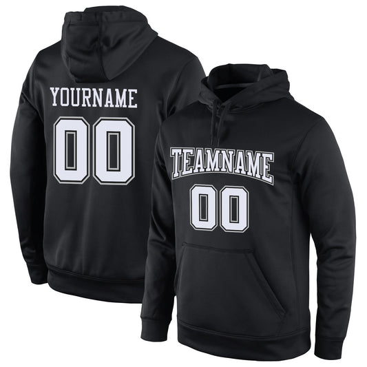 Custom Stitched Black White-Gray Sports Pullover Sweatshirt Hoodie - Main View