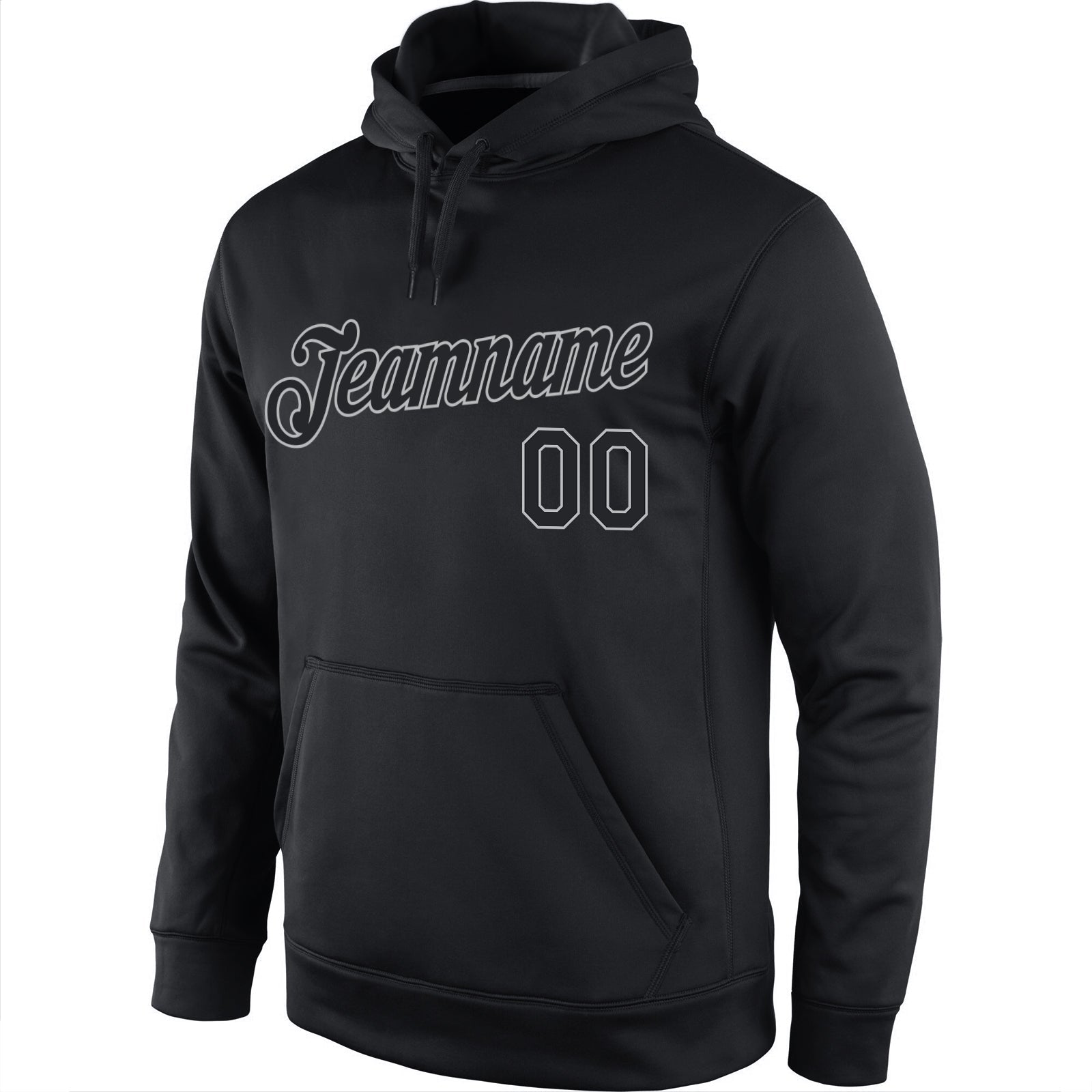 Custom Stitched Black Black-Gray Sports Pullover Sweatshirt Hoodie view 2