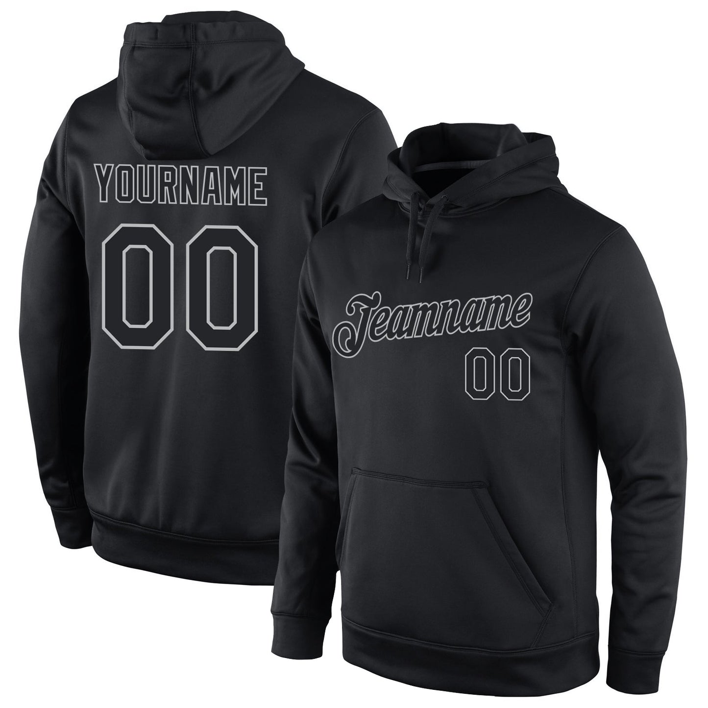 Custom Stitched Black Black-Gray Sports Pullover Sweatshirt Hoodie - Main View