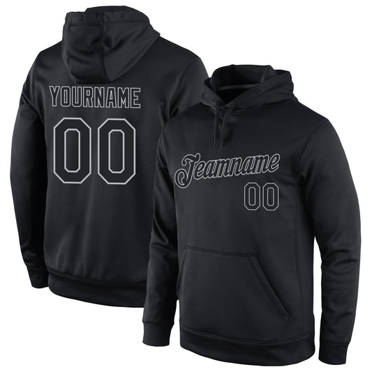 Custom Stitched Black Black-Gray Sports Pullover Sweatshirt Hoodie - Main View