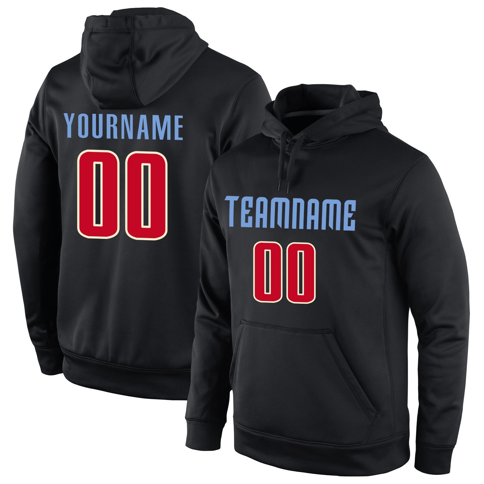 Custom Stitched Black Red-Cream Sports Pullover Sweatshirt Hoodie - Main View