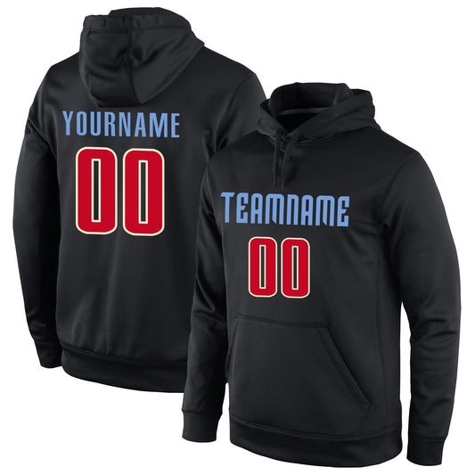 Custom Stitched Black Red-Cream Sports Pullover Sweatshirt Hoodie - Main View