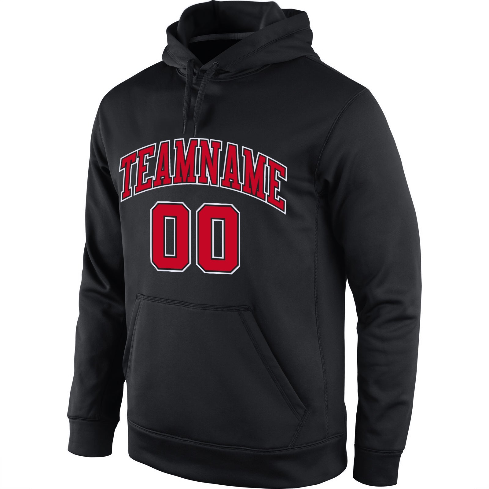Custom Stitched Black Red-White Sports Pullover Sweatshirt Hoodie view 2