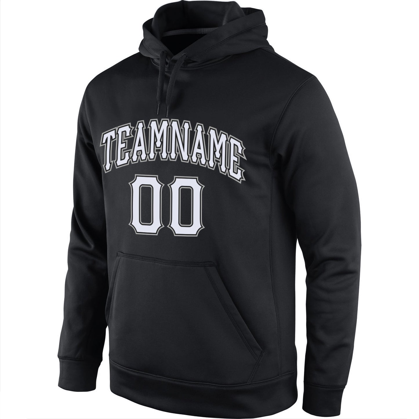 Custom Stitched Black White-Gray Sports Pullover Sweatshirt Hoodie view 2