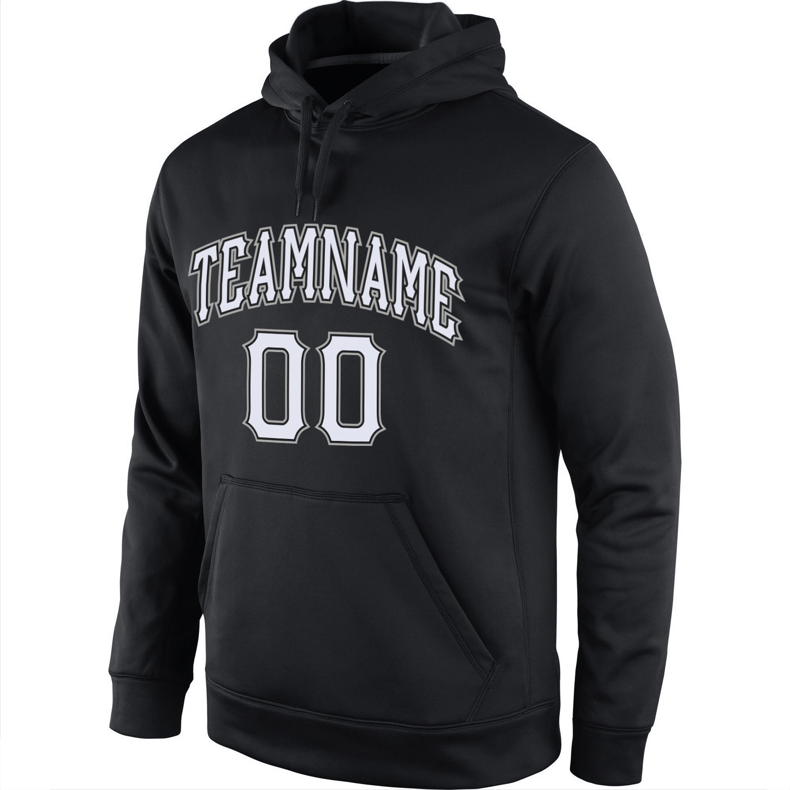 Custom Stitched Black White-Gray Sports Pullover Sweatshirt Hoodie view 2