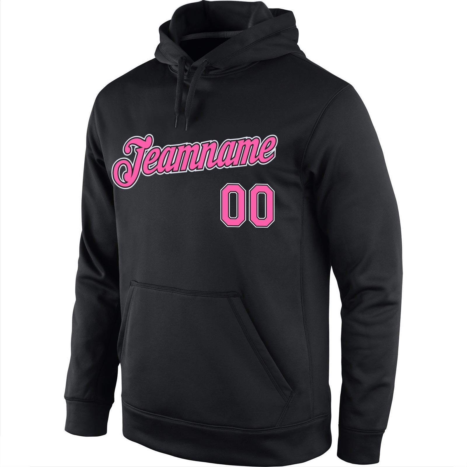 Custom Stitched Black Pink-White Sports Pullover Sweatshirt Hoodie view 2