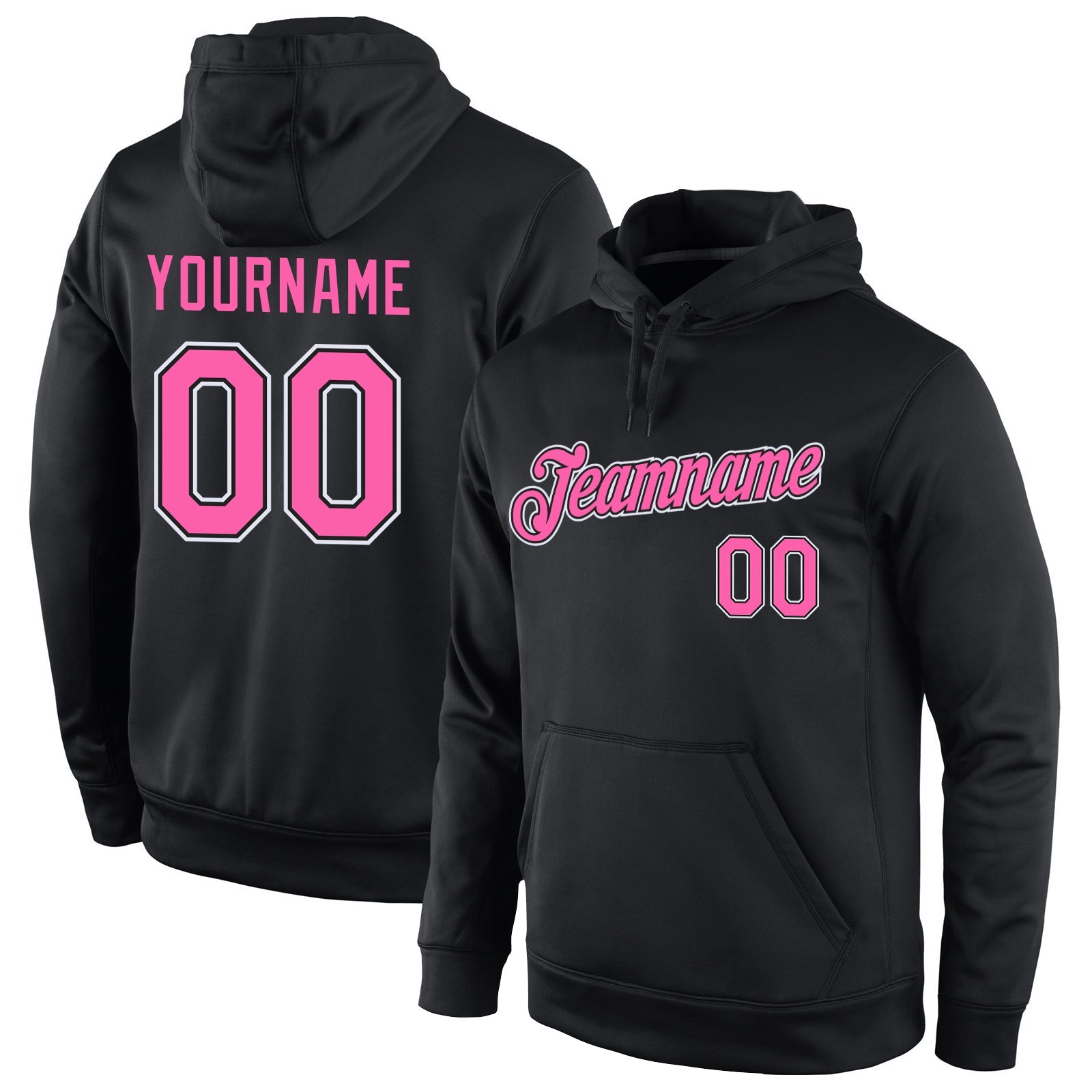 Custom Stitched Black Pink-White Sports Pullover Sweatshirt Hoodie - Main View