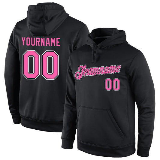 Custom Stitched Black Pink-White Sports Pullover Sweatshirt Hoodie - Main View