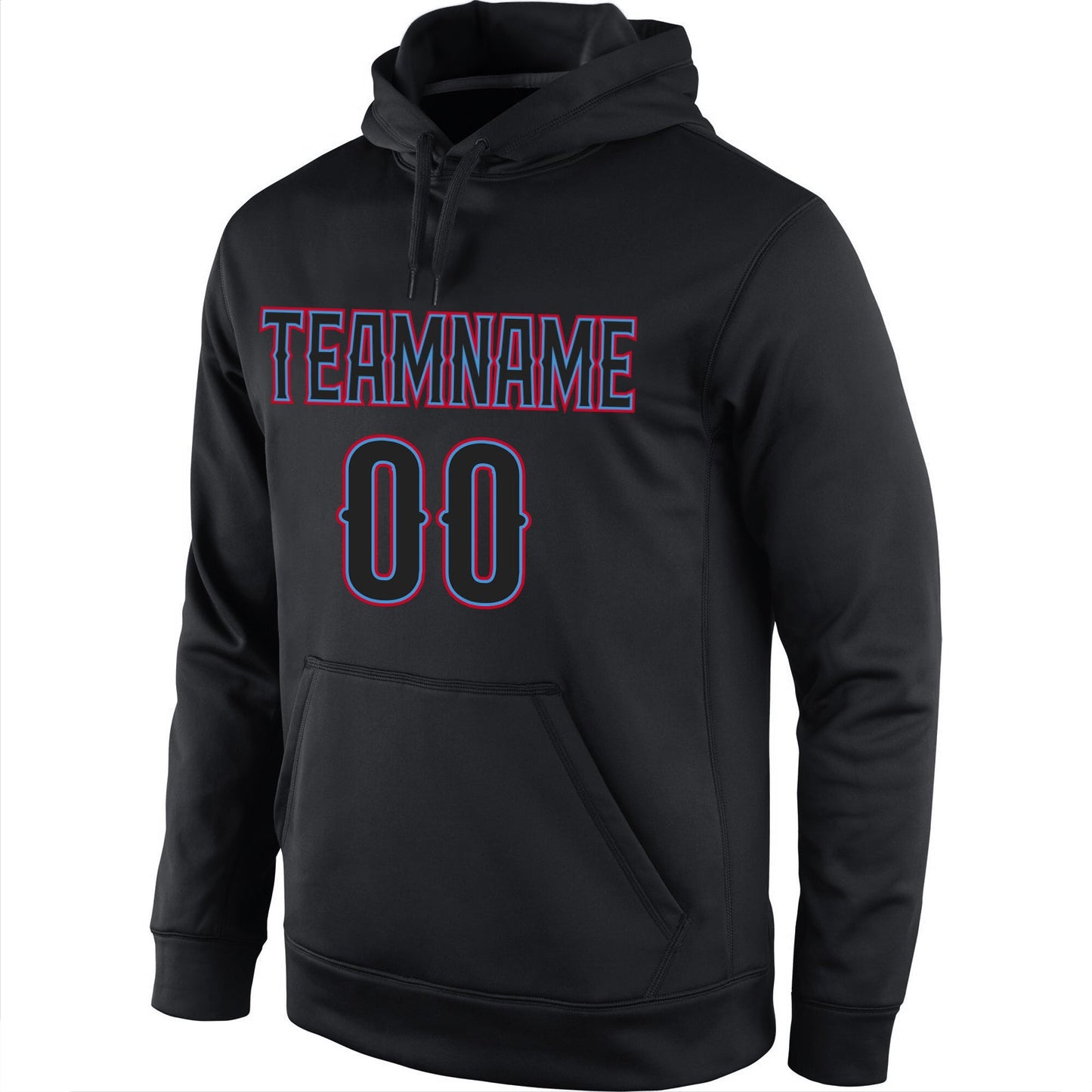 Custom Stitched Black Black-Powder Blue Sports Pullover Sweatshirt Hoodie view 2