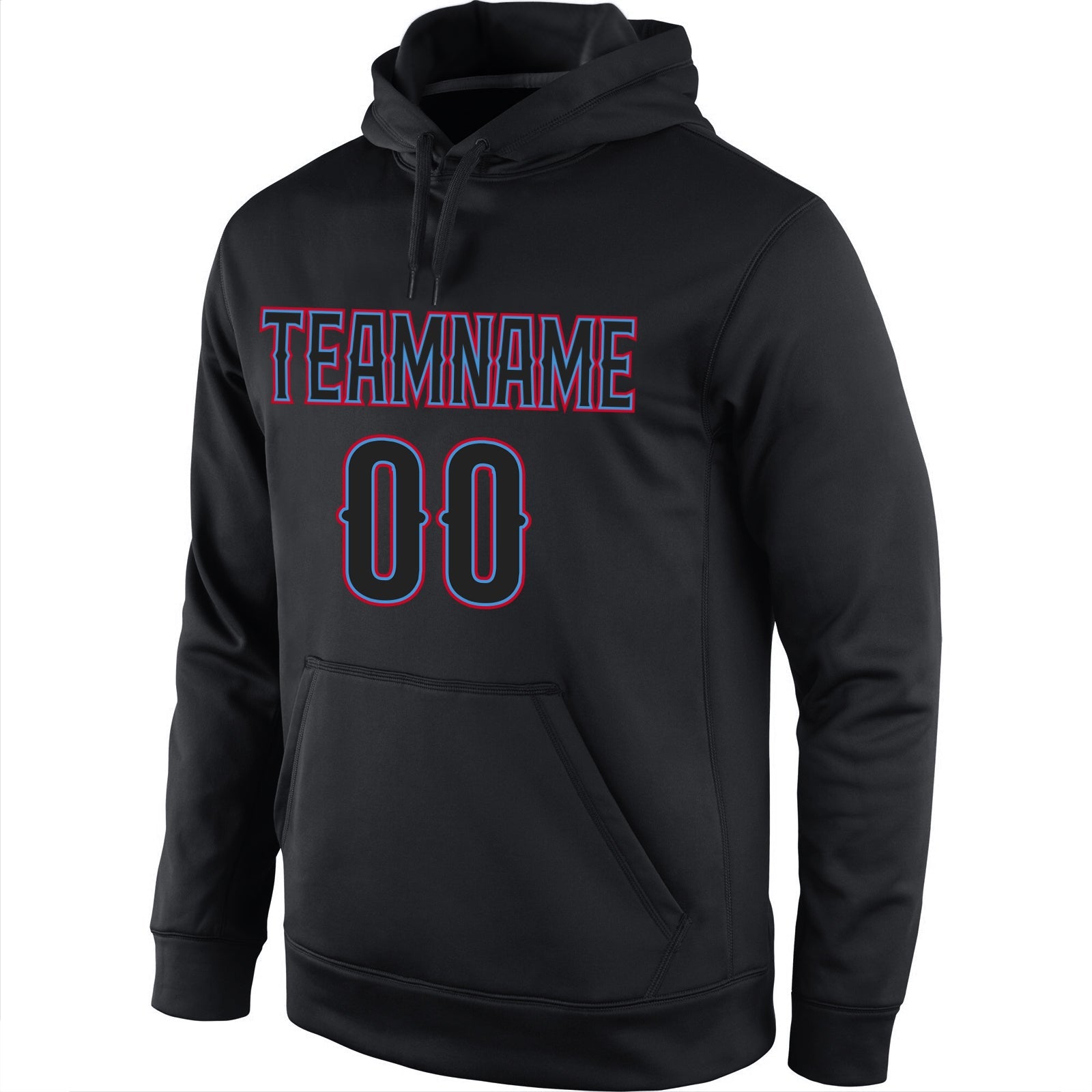 Custom Stitched Black Black-Powder Blue Sports Pullover Sweatshirt Hoodie view 2