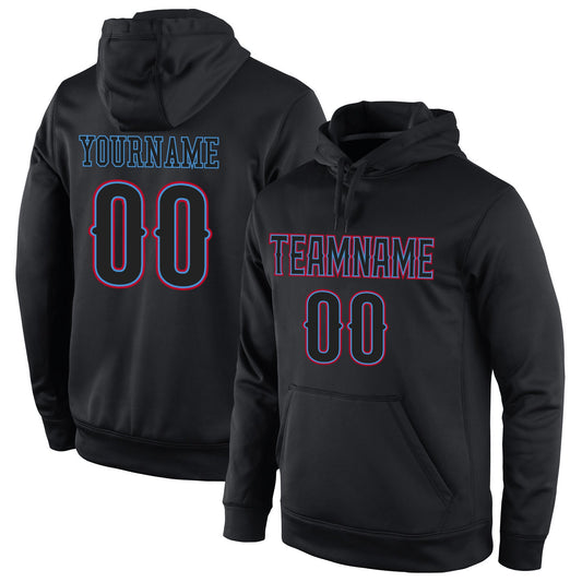 Custom Stitched Black Black-Powder Blue Sports Pullover Sweatshirt Hoodie - Main View