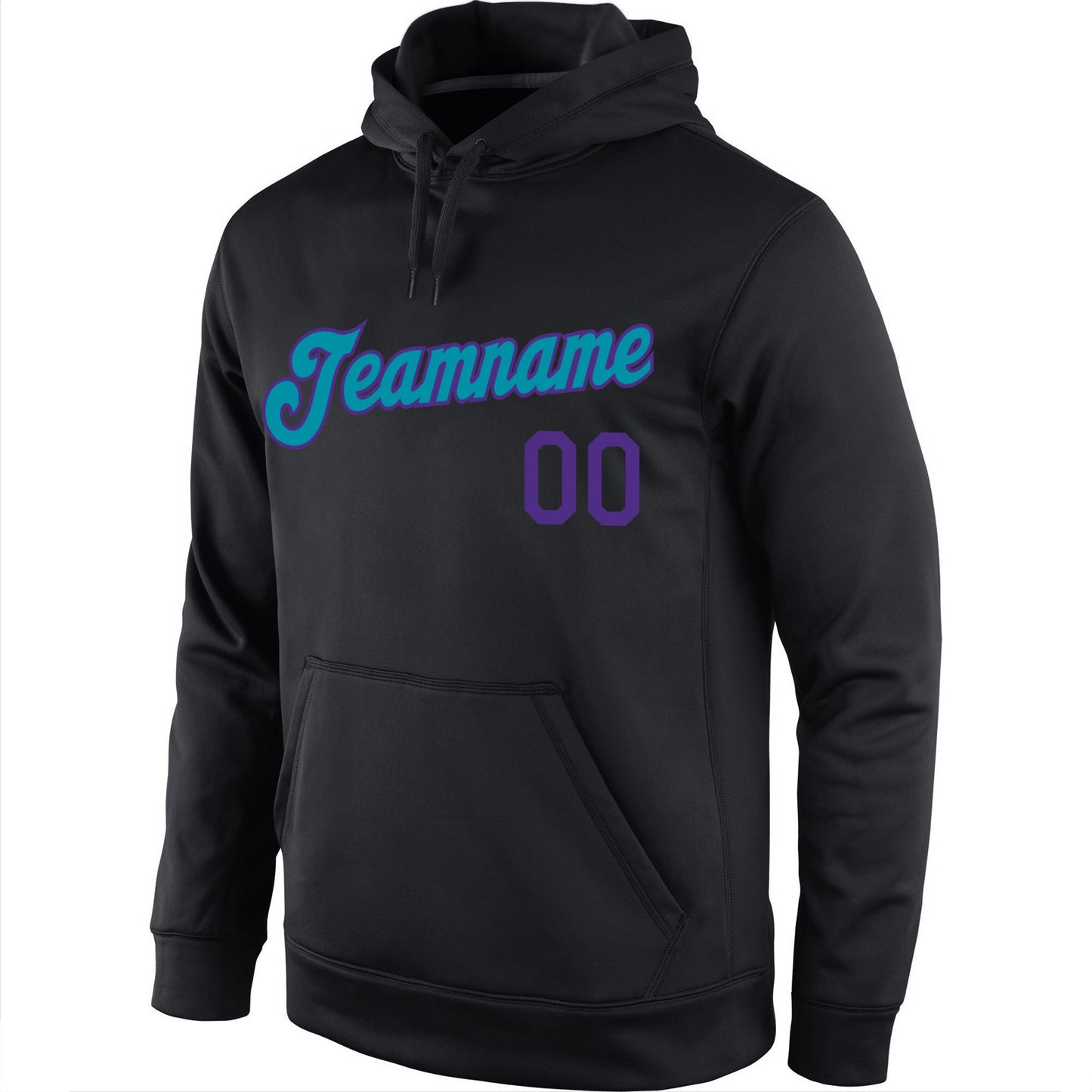 Custom Stitched Black Purple-Teal Sports Pullover Sweatshirt Hoodie view 2