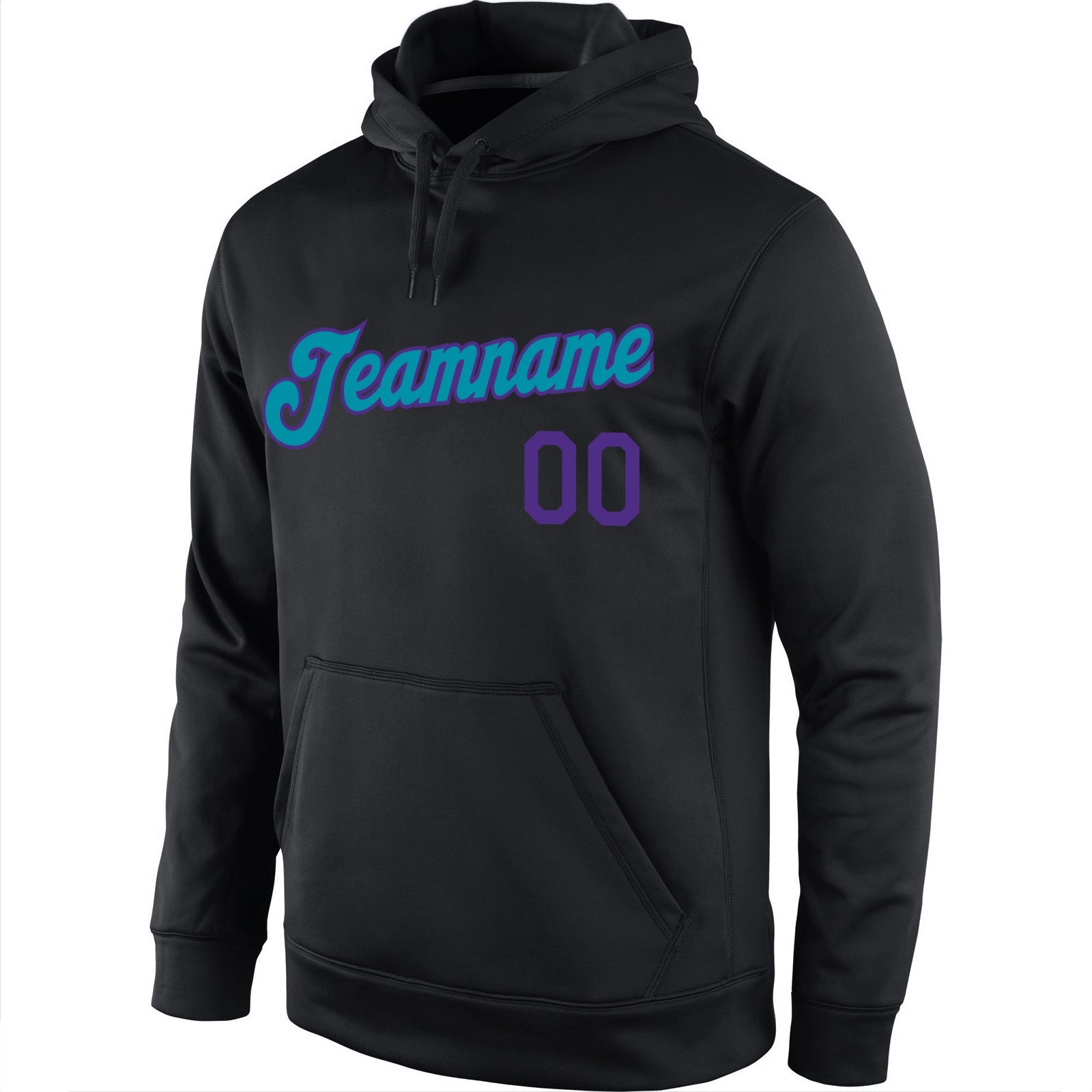 Custom Stitched Black Purple-Teal Sports Pullover Sweatshirt Hoodie view 2