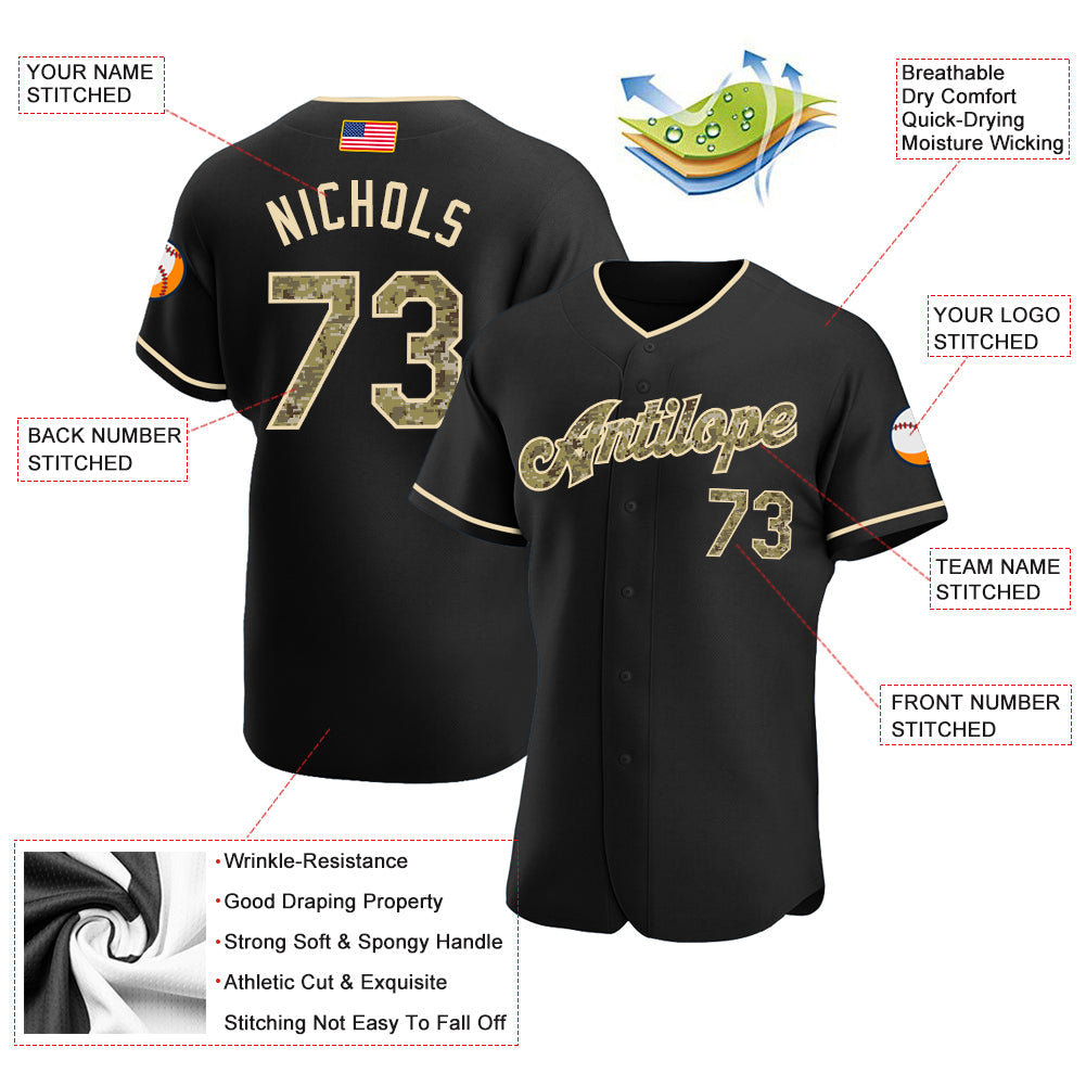 Custom Black Camo-City Cream Authentic American Flag Fashion Baseball Jersey view 3
