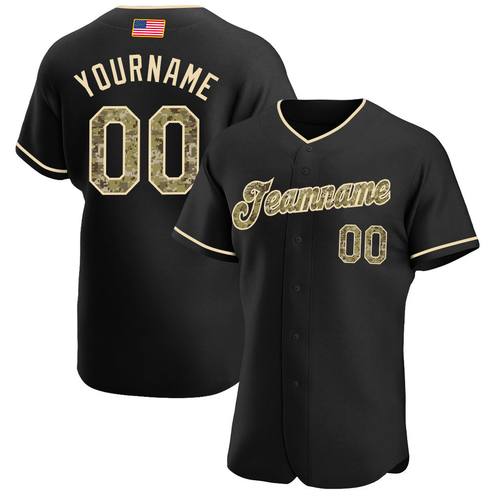 Custom Black Camo-City Cream Authentic American Flag Fashion Baseball Jersey - Main View