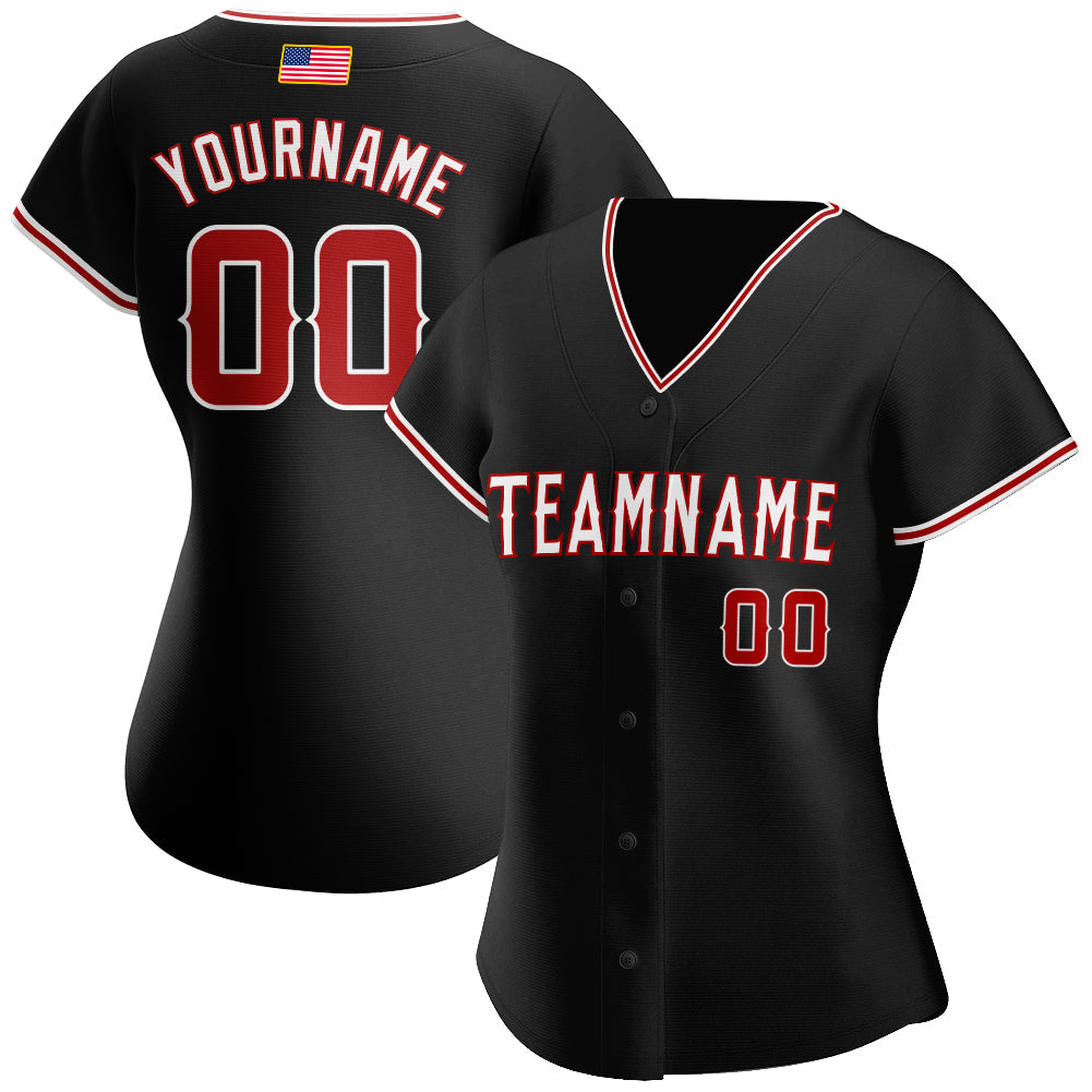 Custom Black Red-White Authentic American Flag Fashion Baseball Jersey view 2