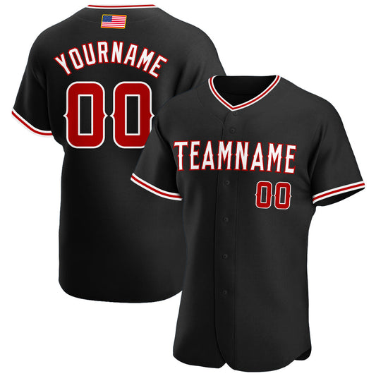 Custom Black Red-White Authentic American Flag Fashion Baseball Jersey - Main View
