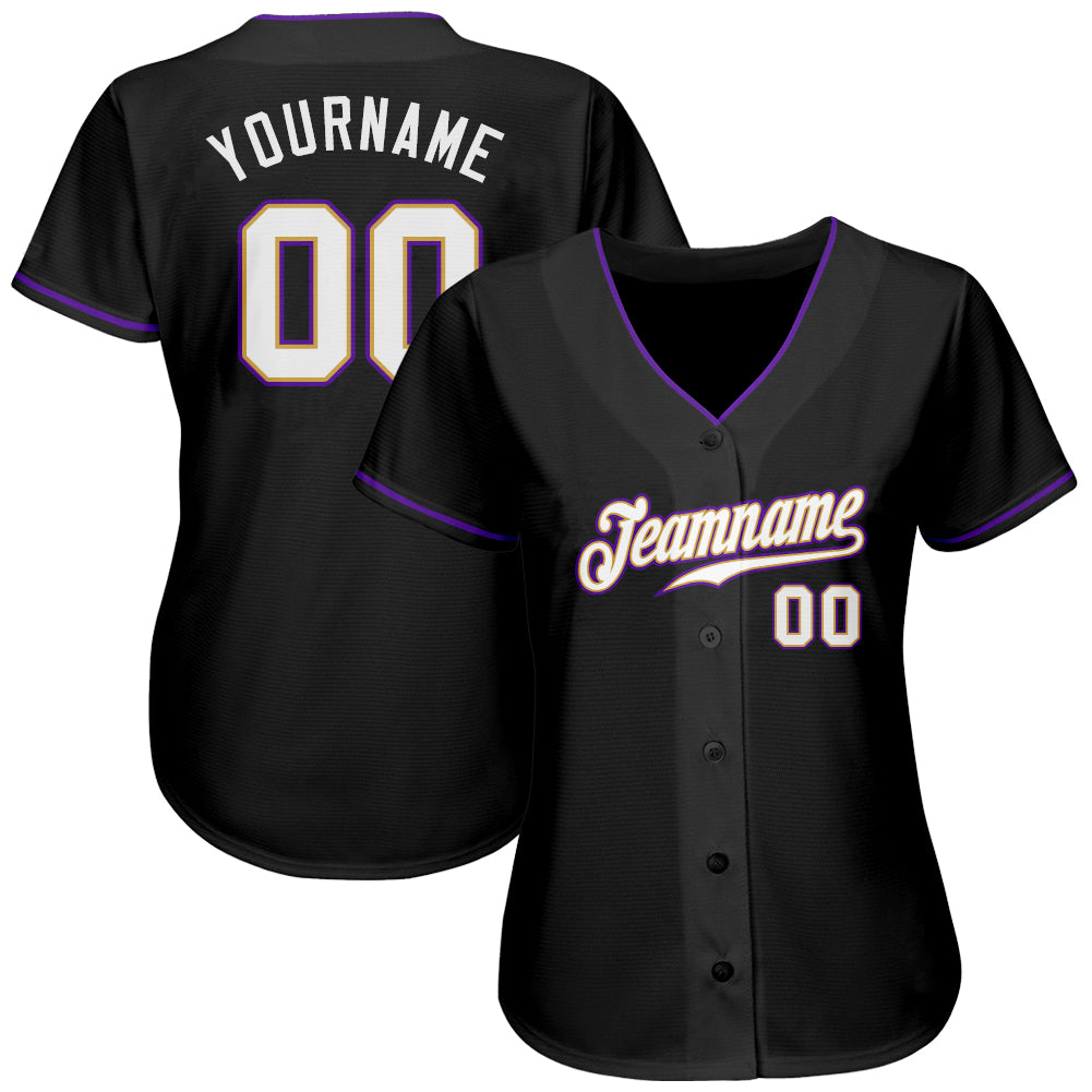 Custom Black White-Purple Authentic Baseball Jersey view 2