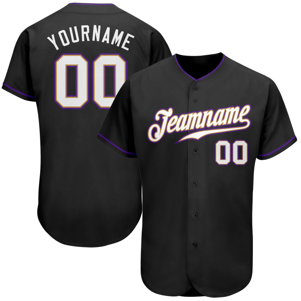Custom Black White-Purple Authentic Baseball Jersey - Main View