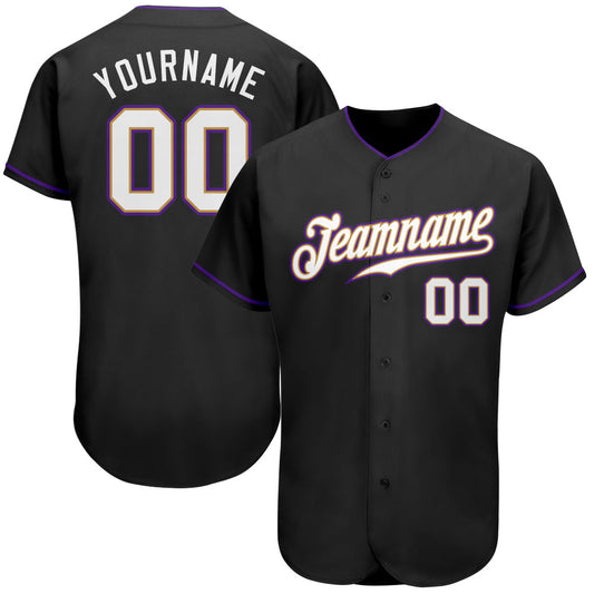 Custom Black White-Purple Authentic Baseball Jersey - Main View
