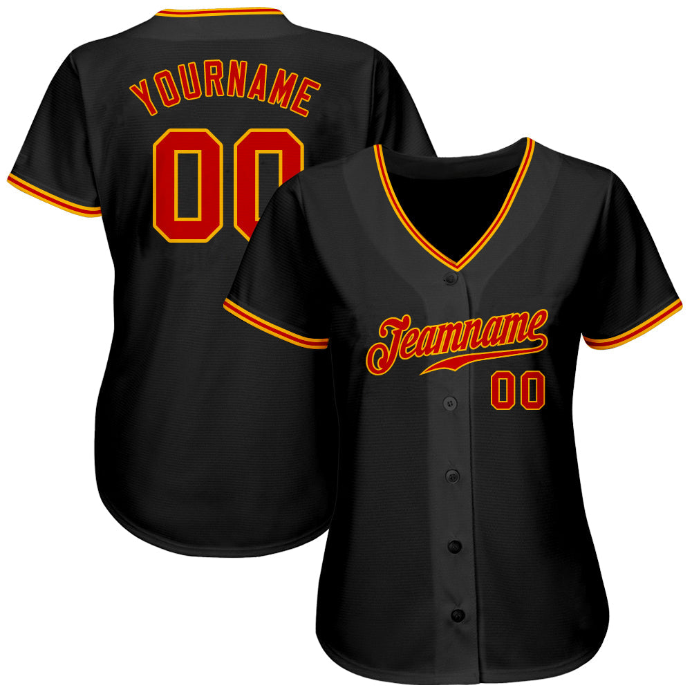 Custom Black Red-Gold Authentic Baseball Jersey view 2