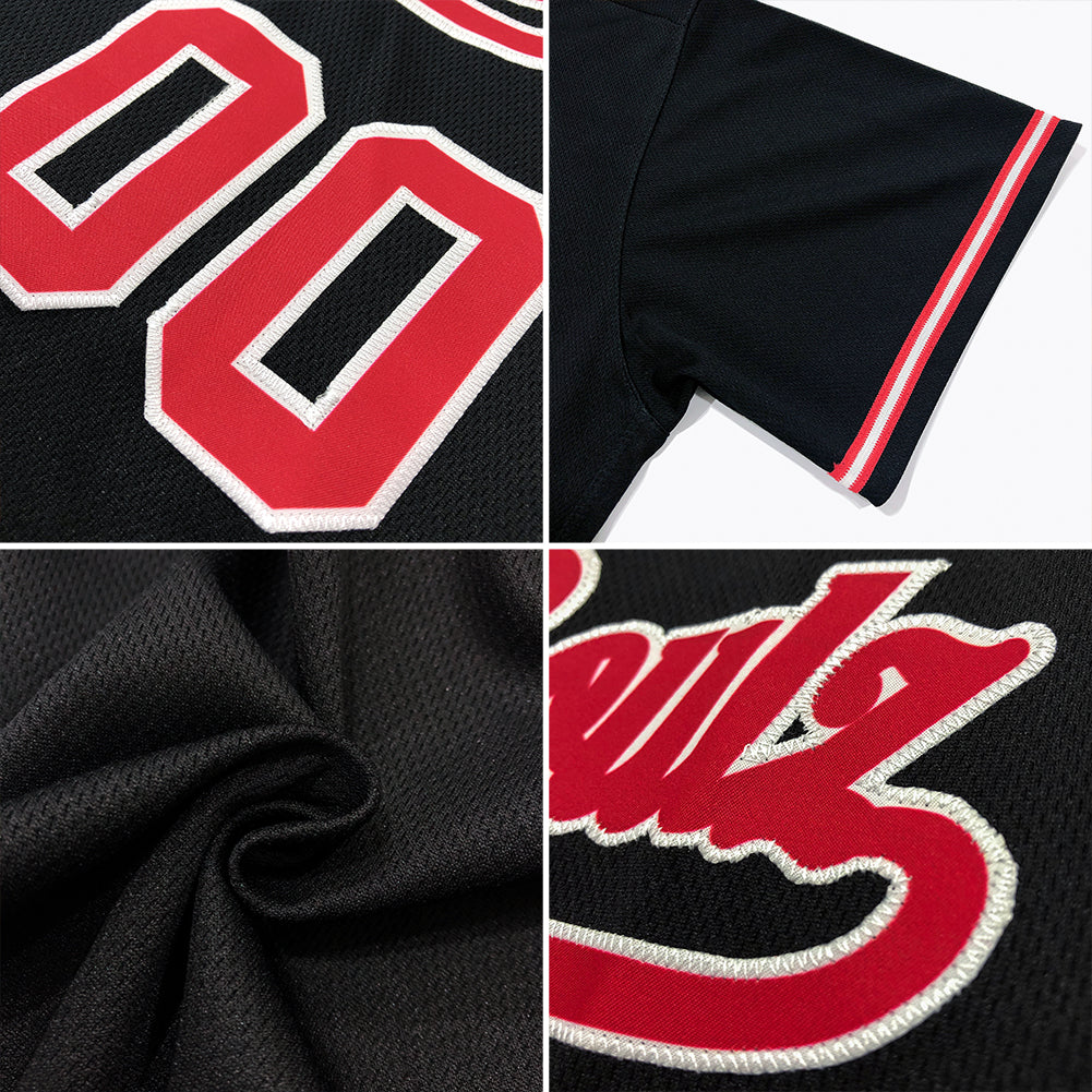 Custom Black Red-Gold Authentic Baseball Jersey view 6