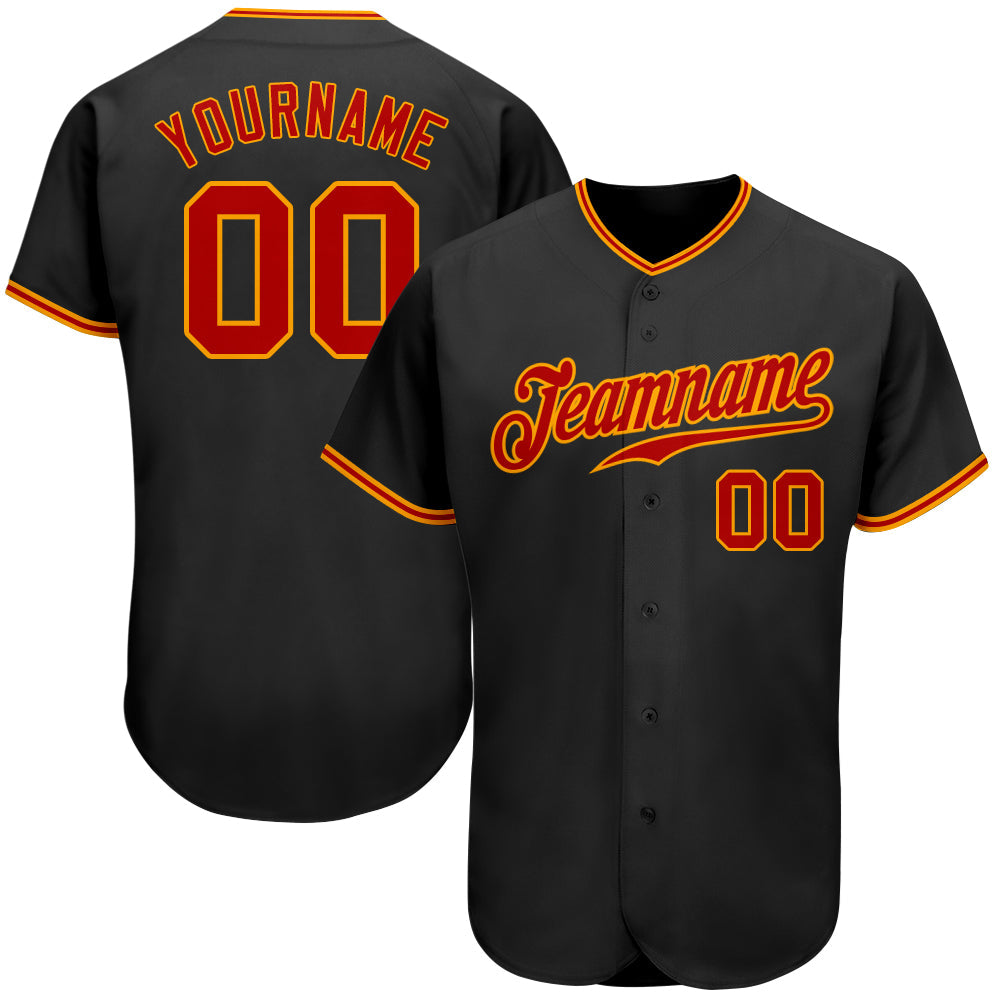 Custom Black Red-Gold Authentic Baseball Jersey - Main View