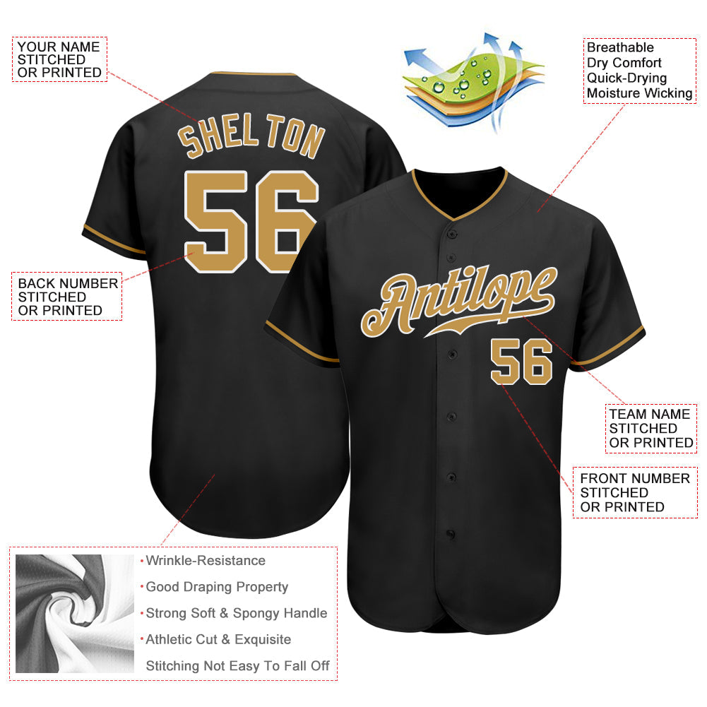 Custom Black Old Gold-White Authentic Baseball Jersey view 3