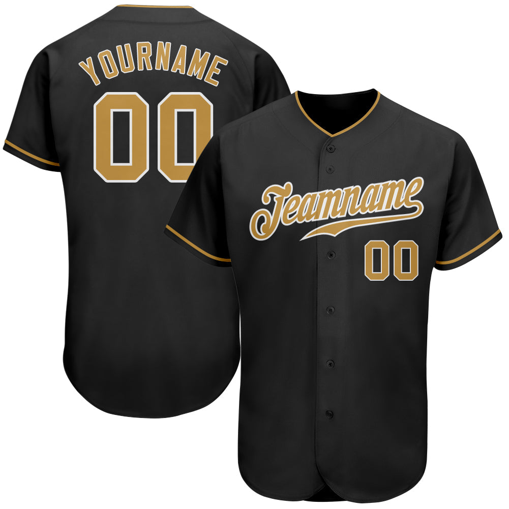 Custom Black Old Gold-White Authentic Baseball Jersey - Main View