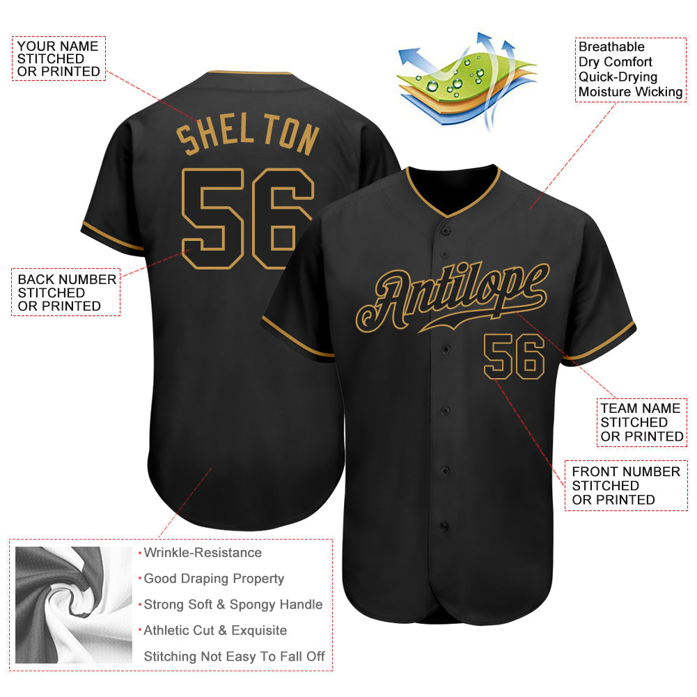 Custom Black Black-Old Gold Authentic Baseball Jersey view 5