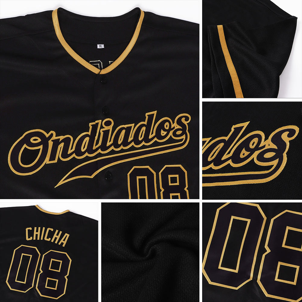 Custom Black Black-Old Gold Authentic Baseball Jersey view 3