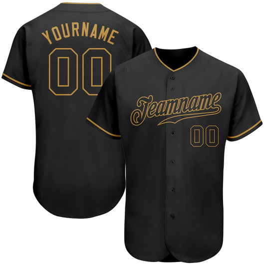 Custom Black Black-Old Gold Authentic Baseball Jersey - Main View