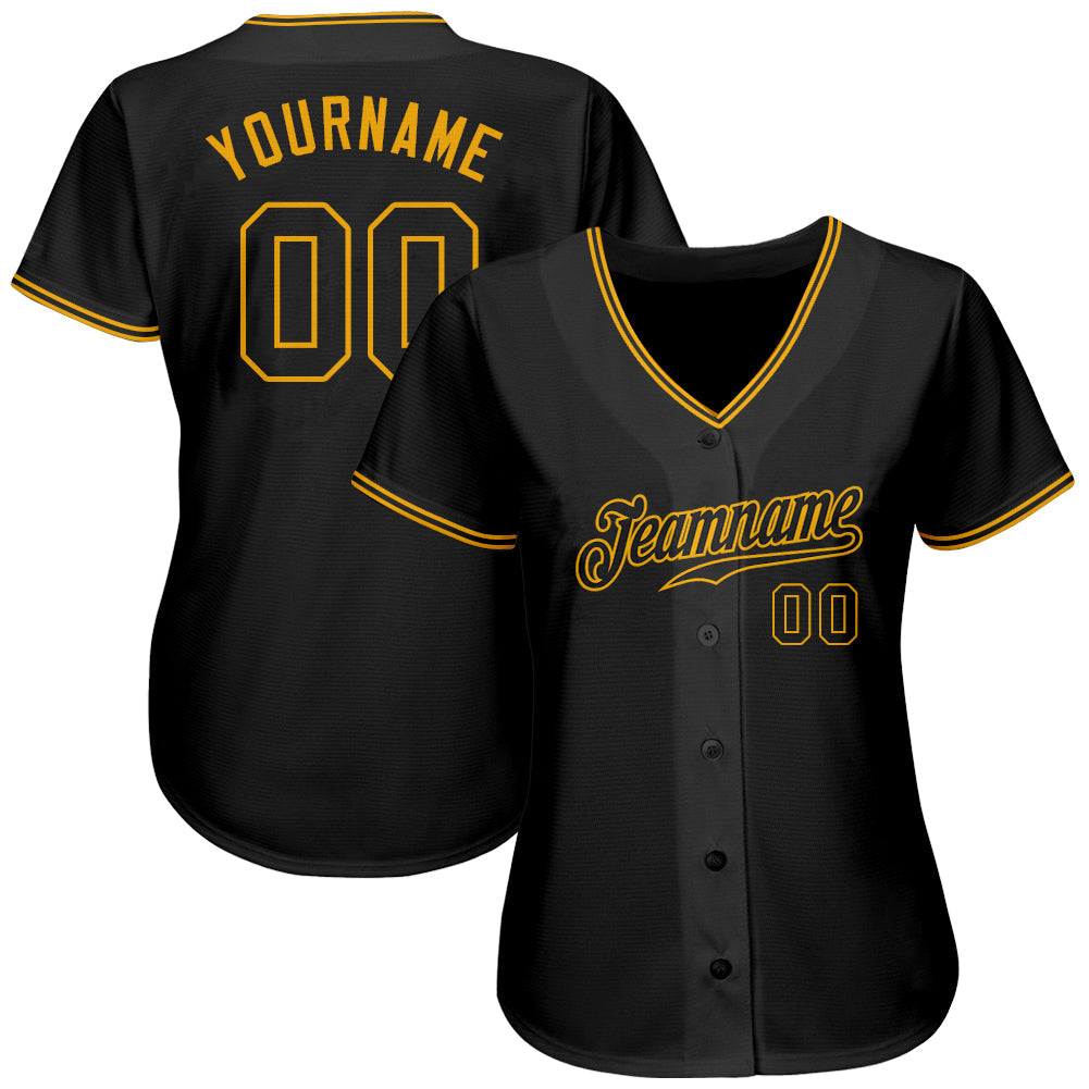 Custom Black Black-Gold Authentic Baseball Jersey view 2