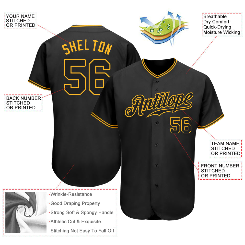 Custom Black Black-Gold Authentic Baseball Jersey view 3