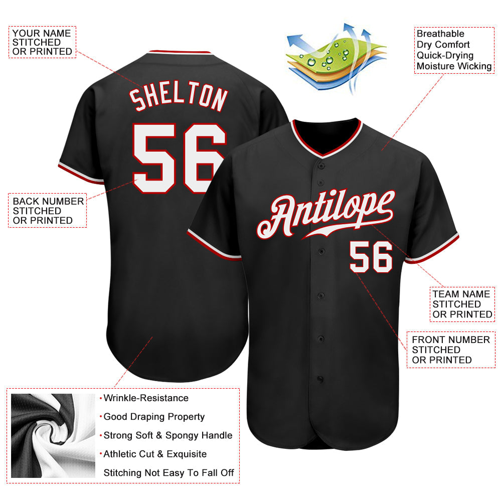 Custom Black White-Red Authentic Baseball Jersey view 3