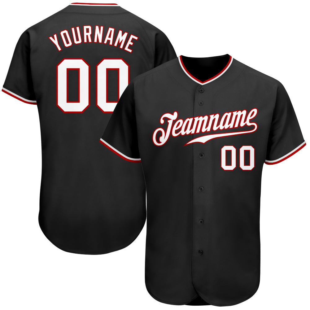 Custom Black White-Red Authentic Baseball Jersey - Main View