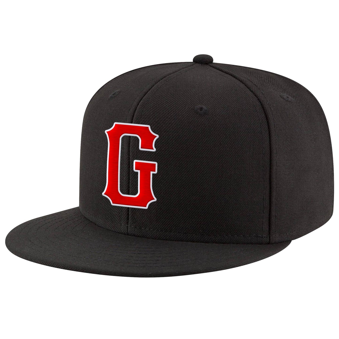 Custom Black Red-White Stitched Adjustable Snapback Hat - Main View
