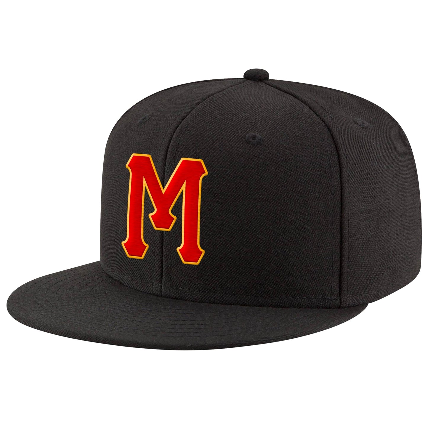 Custom Black Red-Gold Stitched Adjustable Snapback Hat - Main View