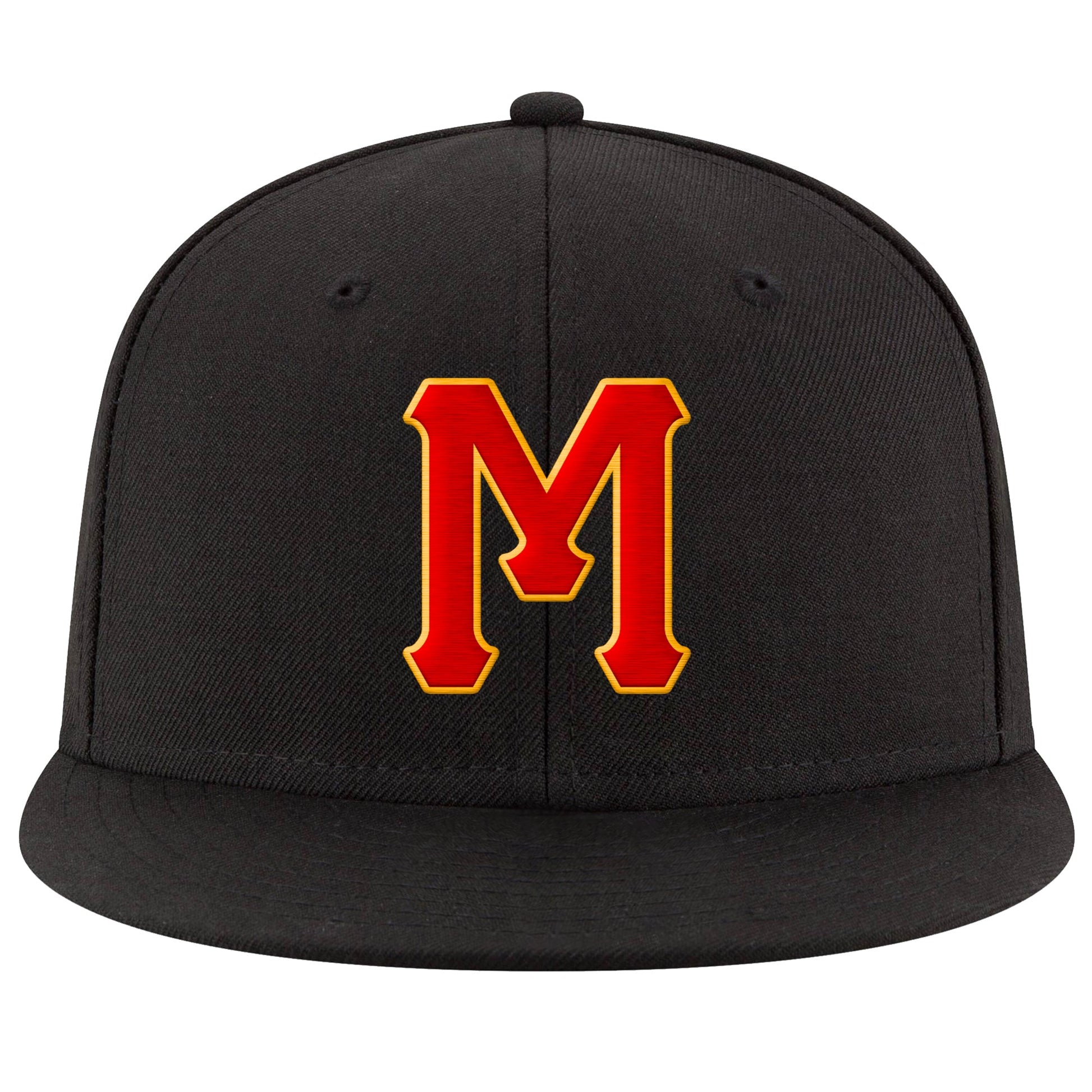 Custom Black Red-Gold Stitched Adjustable Snapback Hat view 2