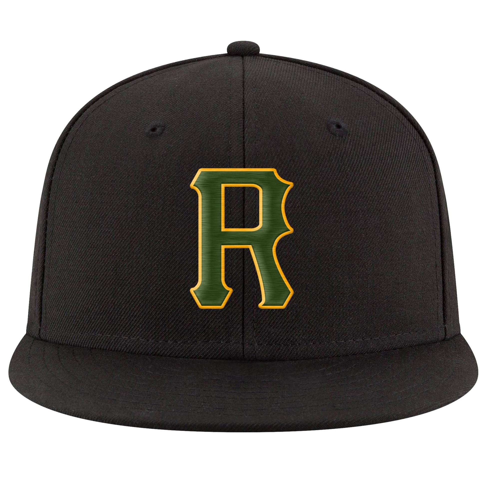 Custom Black Green-Gold Stitched Adjustable Snapback Hat view 2