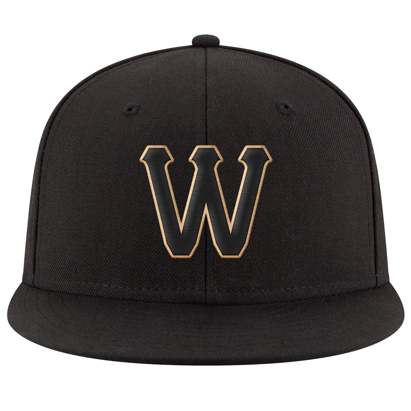 Custom Black Black-Old Gold Stitched Adjustable Snapback Hat view 2