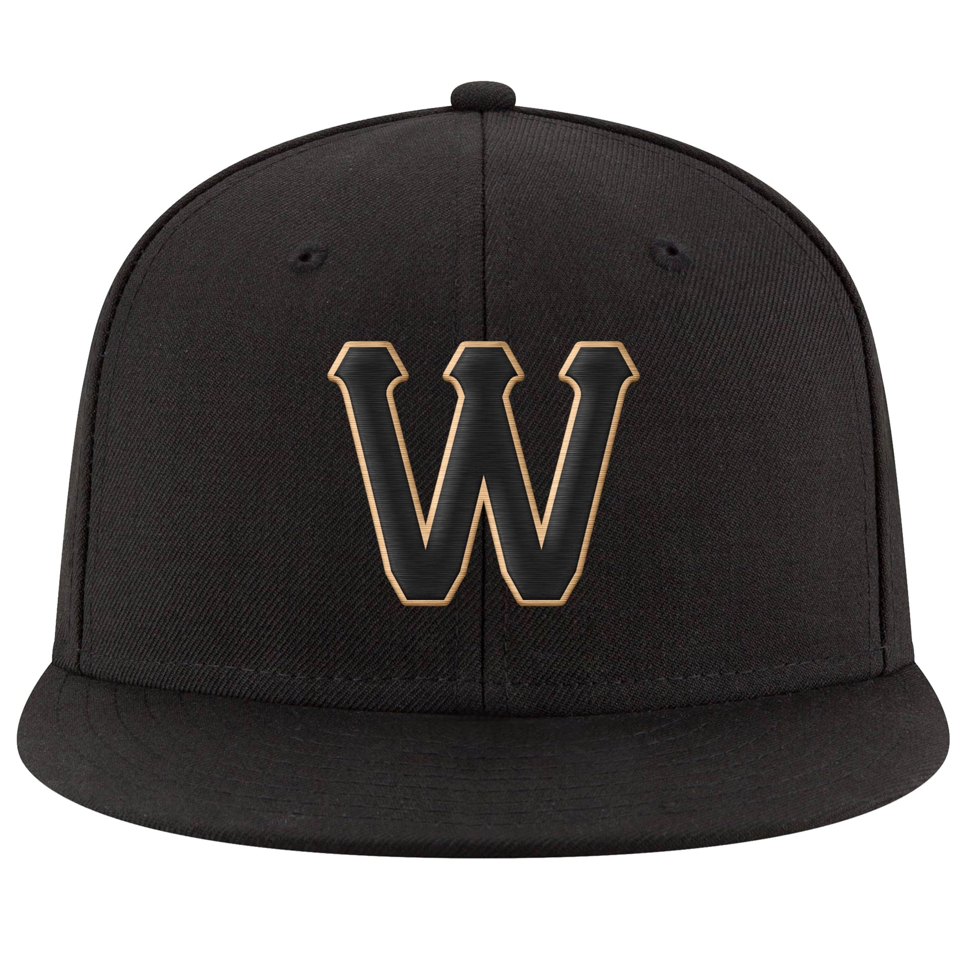 Custom Black Black-Old Gold Stitched Adjustable Snapback Hat view 2