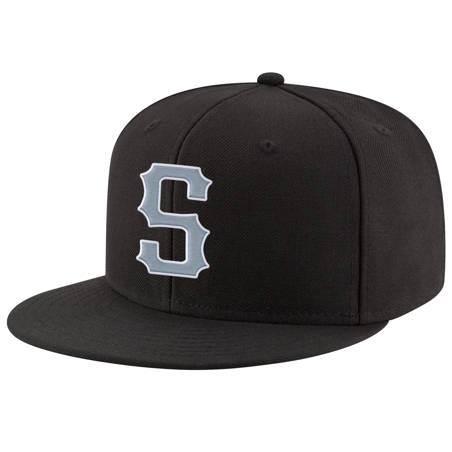 Custom Black Light Gray-White Stitched Adjustable Snapback Hat - Main View