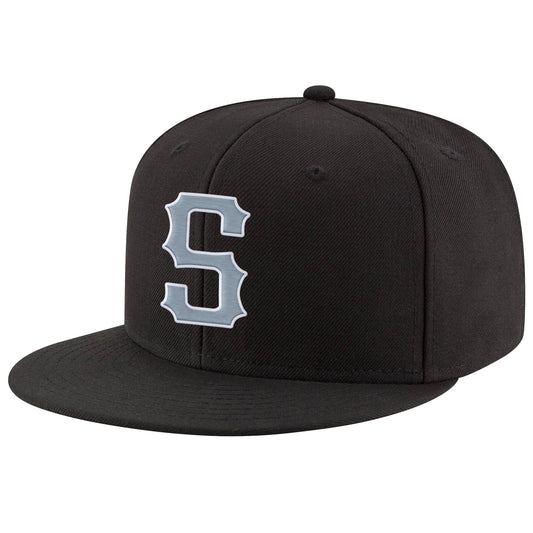 Custom Black Light Gray-White Stitched Adjustable Snapback Hat - Main View