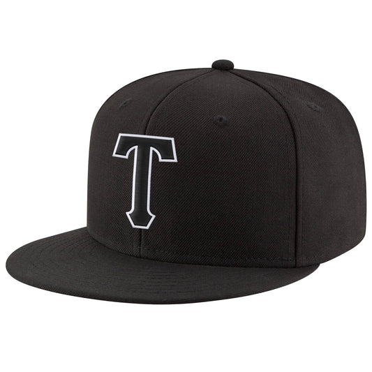 Custom Black Black-White Stitched Adjustable Snapback Hat - Main View