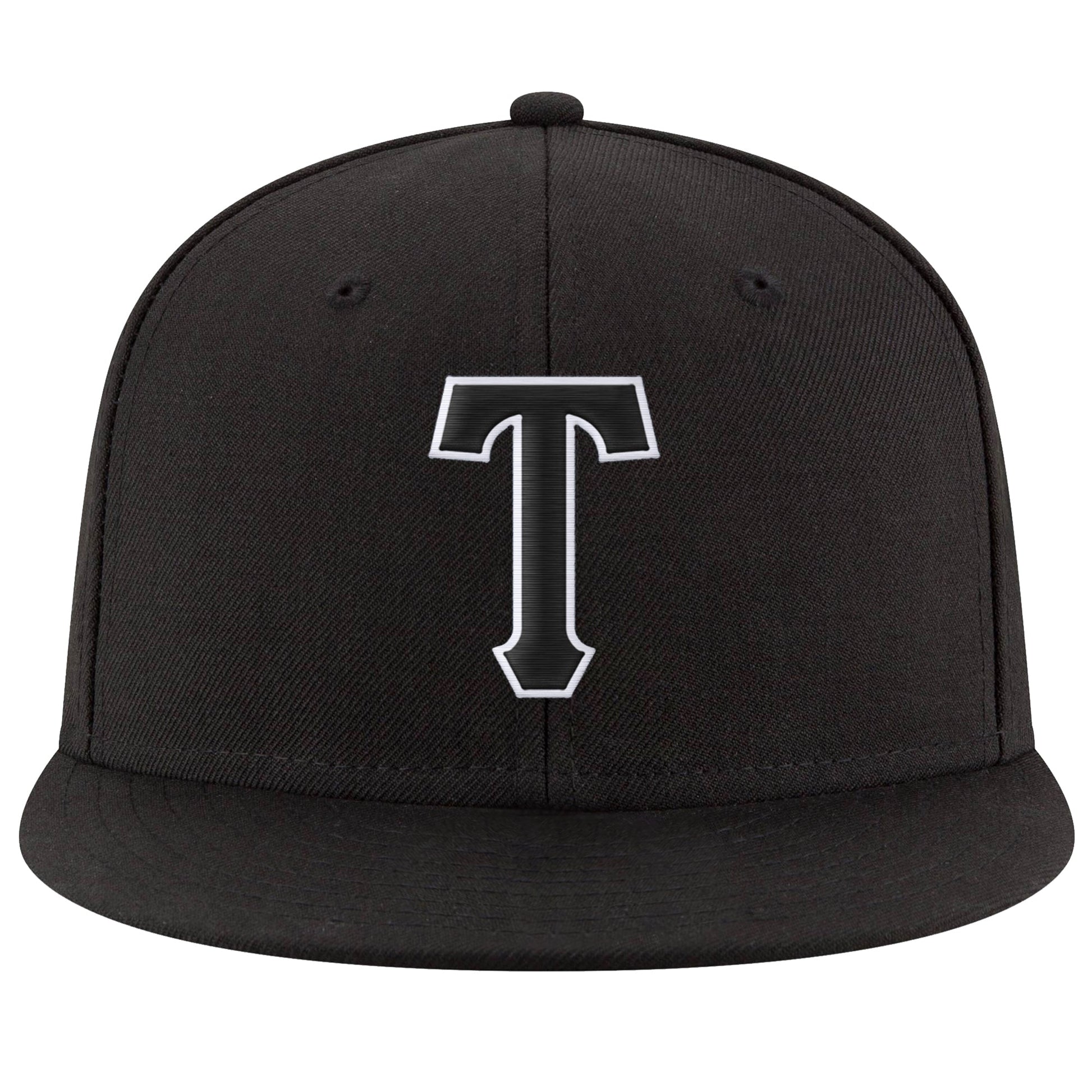 Custom Black Black-White Stitched Adjustable Snapback Hat view 2